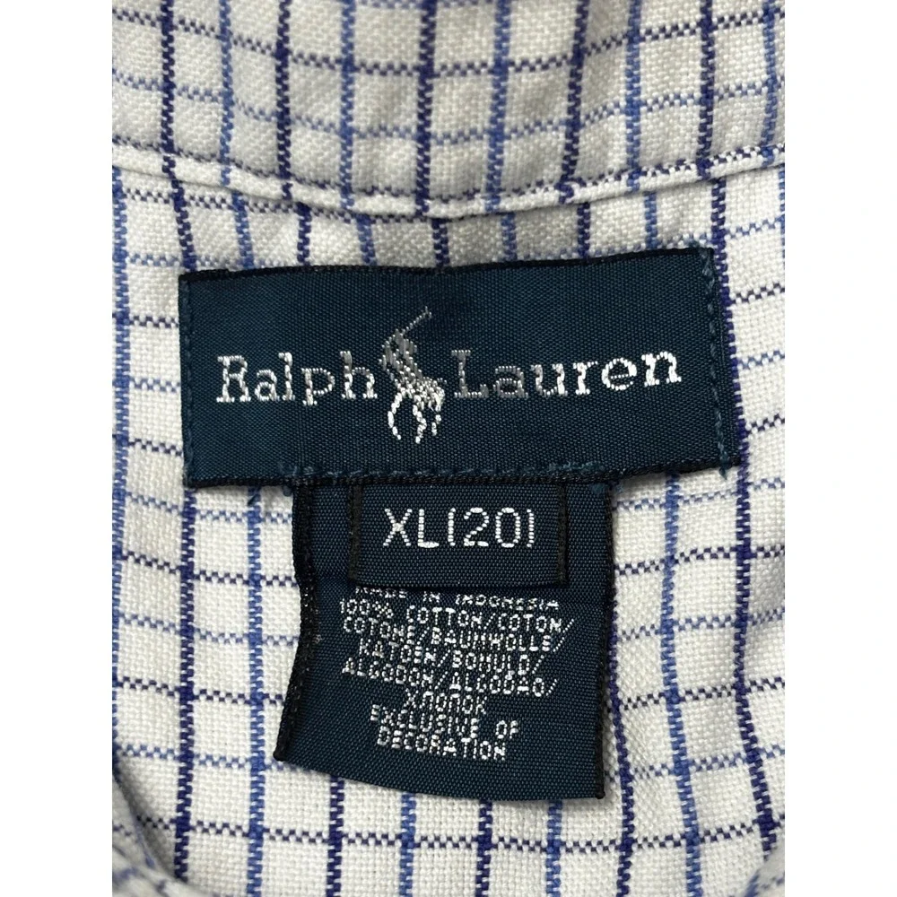 Ralph Lauren Boys White Blue Check Long Sleeve Button Down Shirt XL